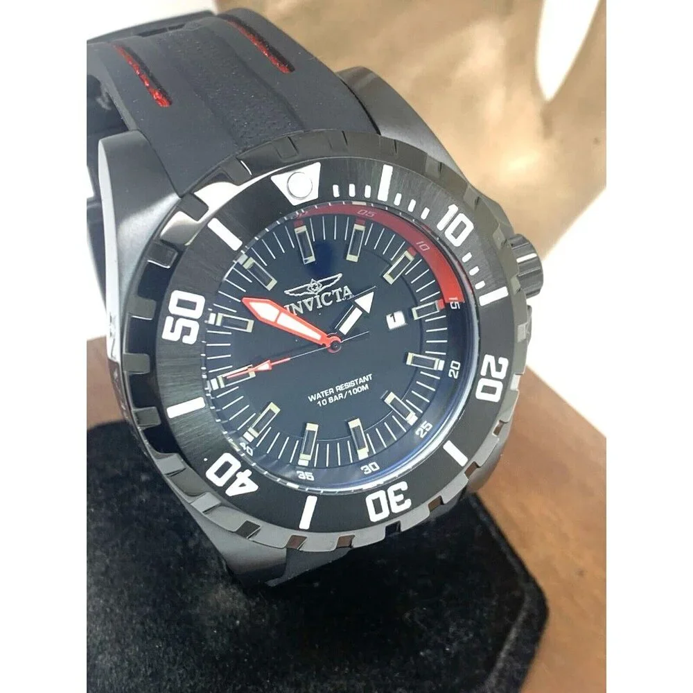 Invicta Men's Watch 30760 Pro Diver Quartz Red Black Dial Rubber Strap 52mm